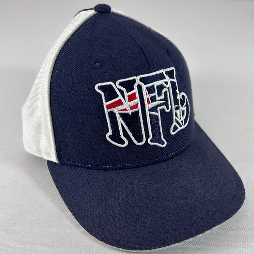 Reebok Fitted Hat Men 7 Navy Blue New England Patriots NFL Wool Flat Bill Cap